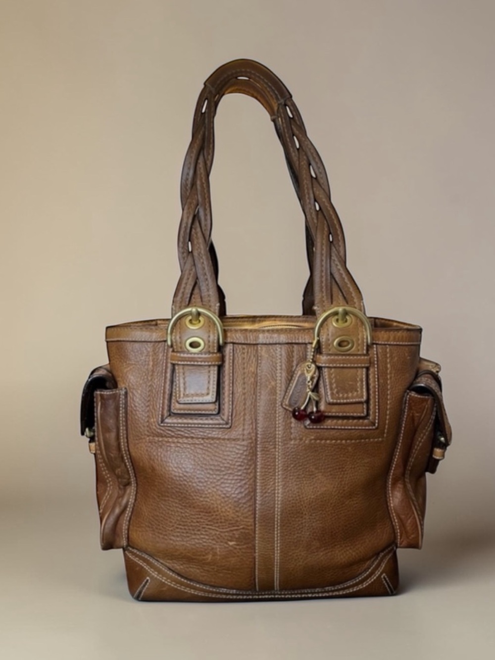 Coach 2006 Vintage Soho Mia Ivory Brown Leather Shoulder Tote Handbag #10049